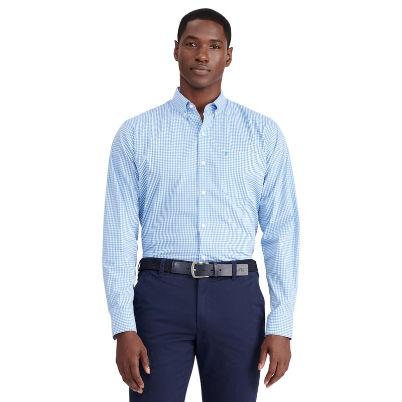 IZOD Men's Button-Down Long-Sleeve Stretch Performance Gingham Shirt, Blue Revival, Medium - Image 1